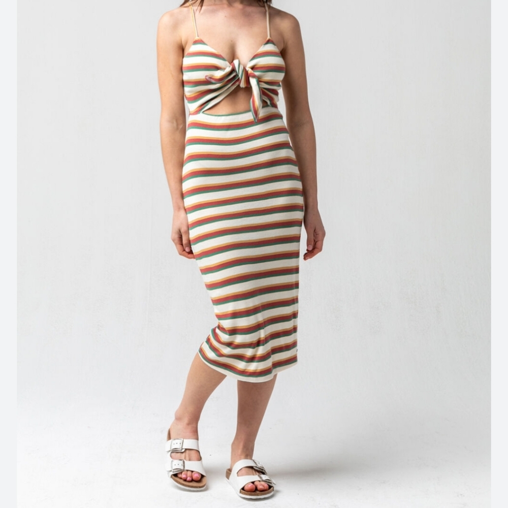 Volcom striped bow front dress women's large